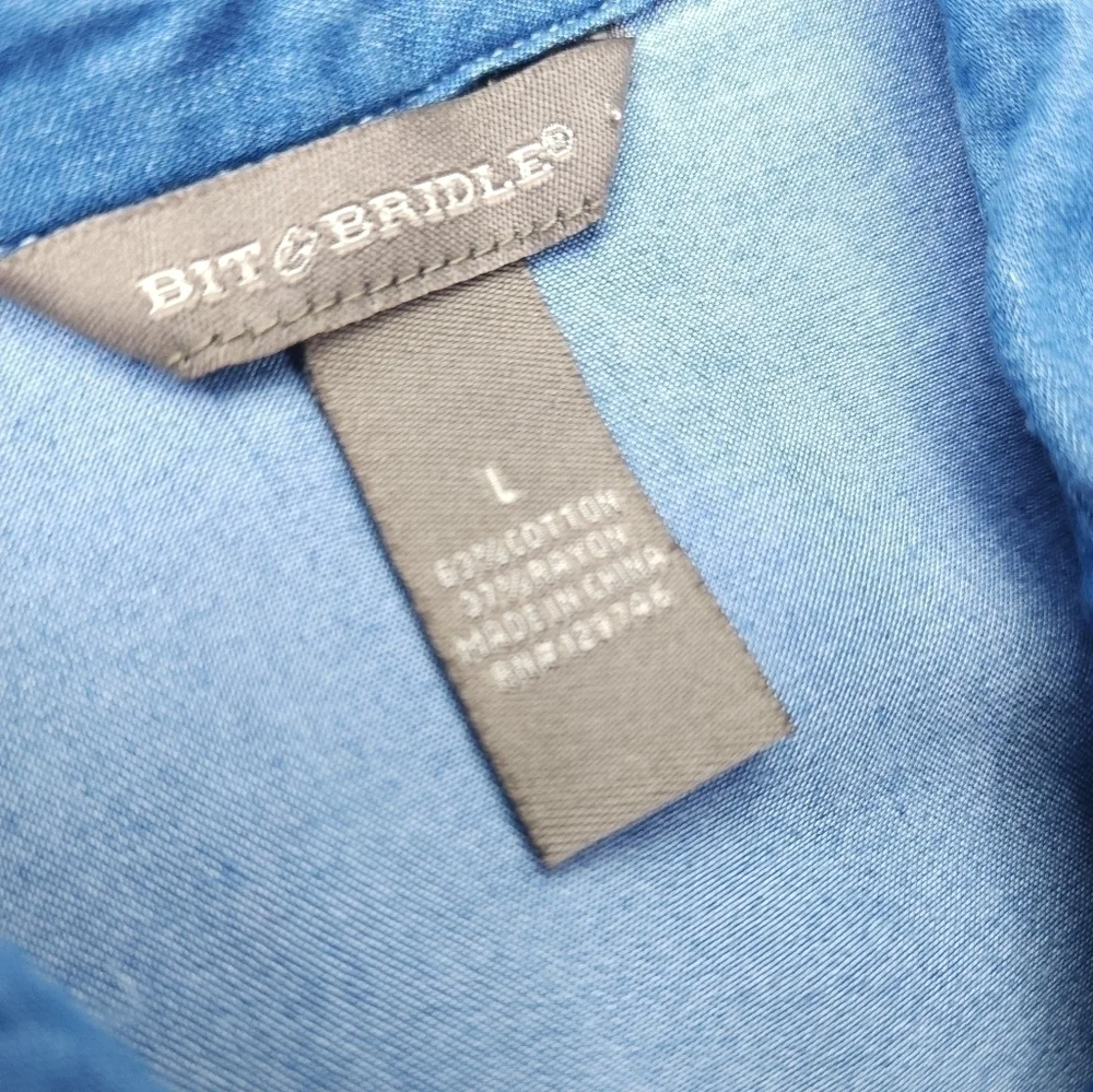 Bit n Bridle Blue Cotton Rayon Blend Sleeveless Dress Sz L - Picture 8 of 10